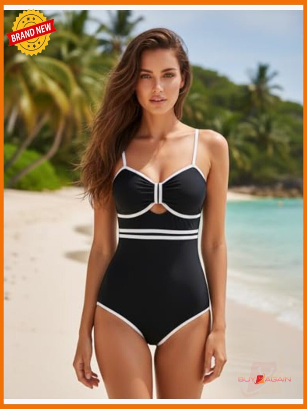 One Piece Swimsuit with Wrap Skirt Cover Up Retro Tummy Control Slimming - Picture 2 of 6